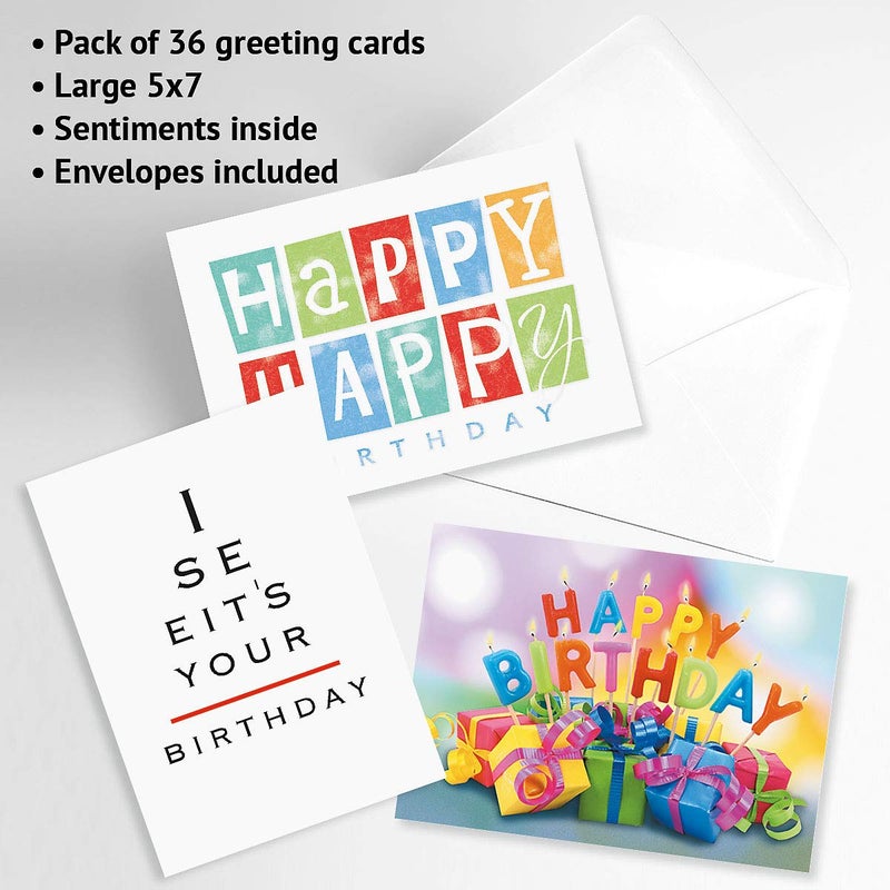 Current Mega Birthday Greeting Card Variety Value Pack â€“ Set of 36 (18 Designs), Large 5 x 7 inches, Envelopes Included - Image 2